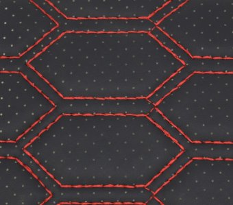 Material piele eco Negru cu gaurele model hexagon / cusatura Rosie