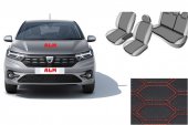 Huse ALM - piele eco  Dacia Logan 2021+ cu bancheta fractionata Negru+Rosu