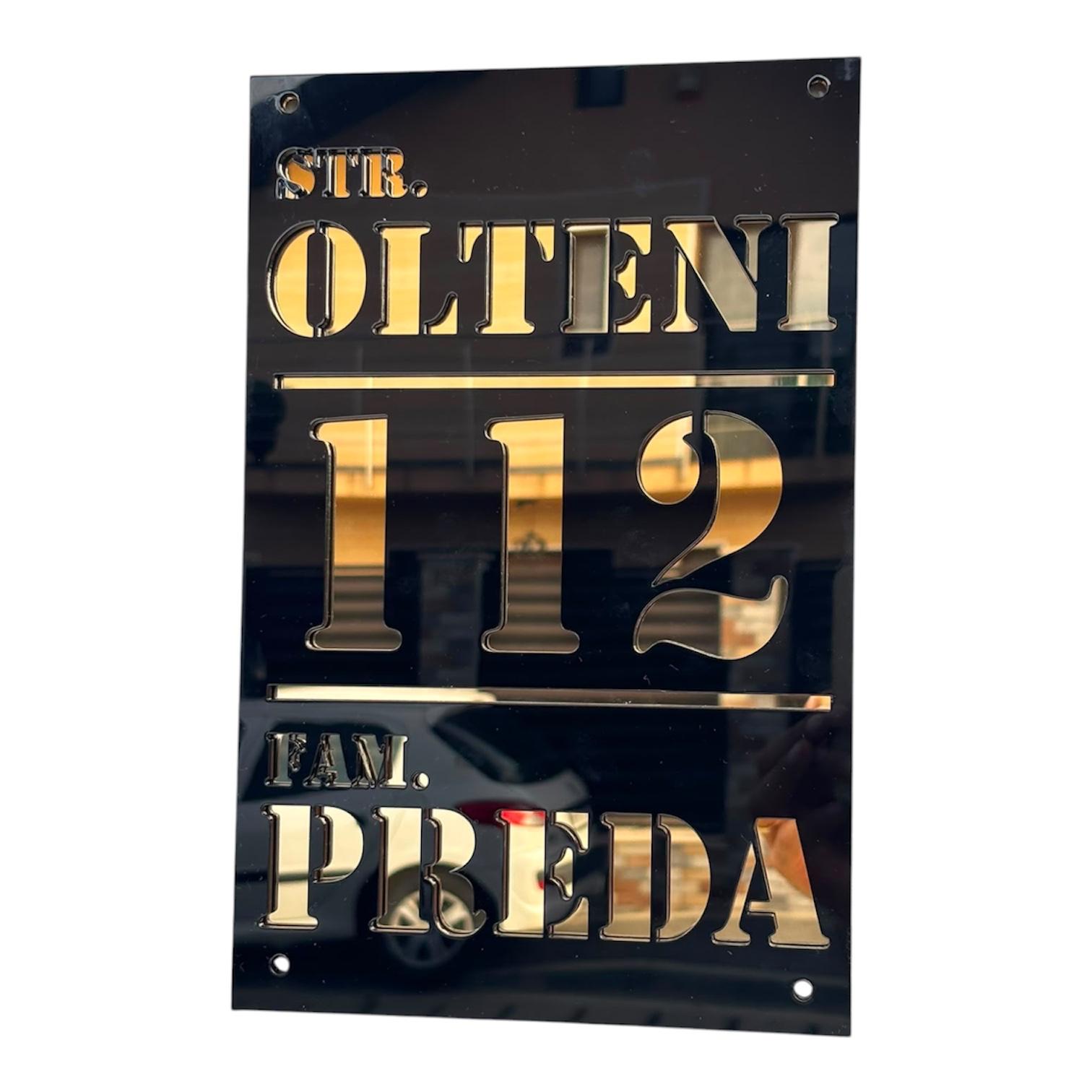 Placuta ornamentala personalizata premium cu numar casa , denumire strada , nume familie | Plexiglas premium 6 mm 30x20